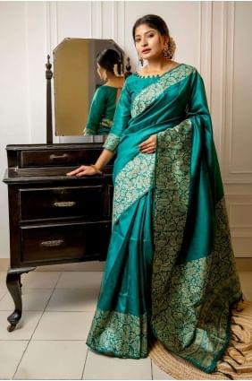 Raw silk Saree in Rama  with Weaving SR25681