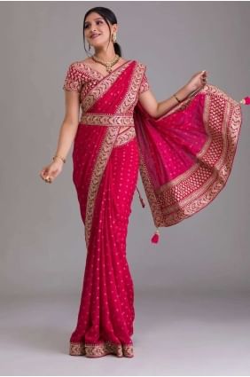 Georgette Sequins Pink Saree with Blouse SR25705