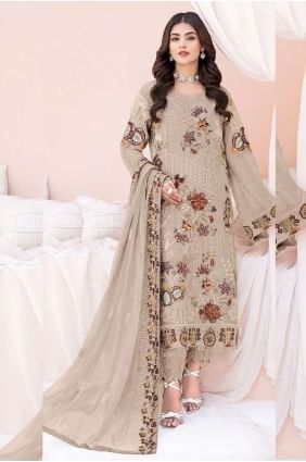 Salwar Kameez in Beige Georgette with Embroidered SK153751