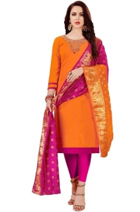 Salwar Kameez in Orange Silk with Embroidered SK153760