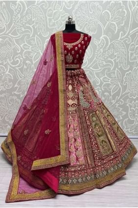 Embroidered Net Lehenga Choli in Rani pink with Dupatta LC7364