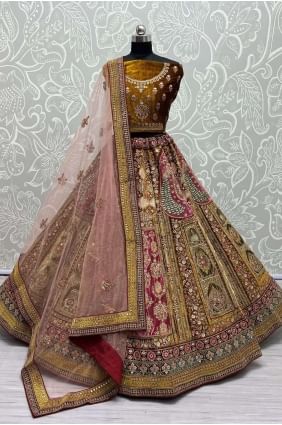 Mustard  Bridal Lehenga Choli with Stone with moti Velvet LC7365
