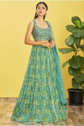 Wedding Lehenga Choli in Green Organza with Digital print LC7371