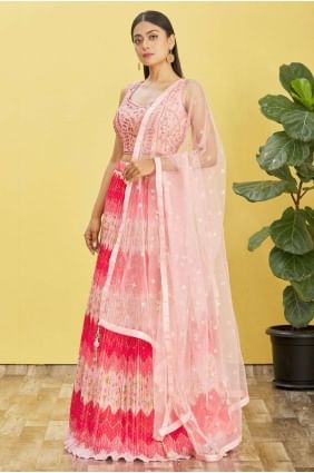 Digital print Pink Wedding Lehenga Choli in Organza LC7375