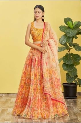 Yellow Organza Digital print Wedding Lehenga Choli with Dupatta LC7381