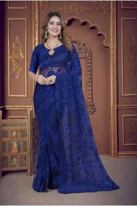 Navy  Saree in Net with Embroidered SR25720