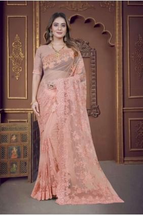 Saree in Dusty peach  Net with Embroidered SR25723