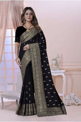 Weaving Black Silk Saree with Blouse SR25724