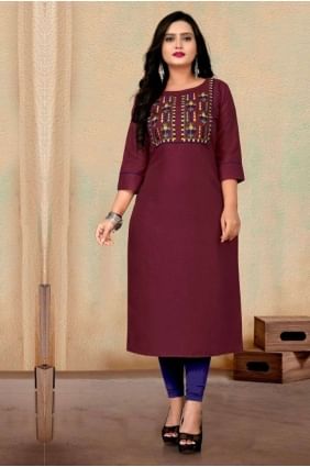 Embroidered Cotton Wine red Kurti KTI2261