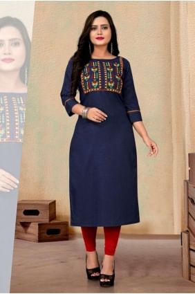 Cotton Navy blue Kurti with Embroidered KTI2262