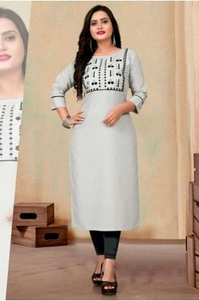 Embroidered Kurti in Grey Cotton KTI2264