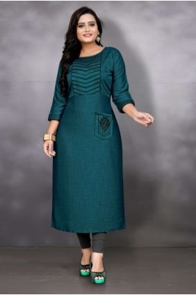Rayon Blue Kurti with Embroidered KTI2267