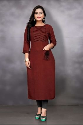 Embroidered Rayon Kurti in Maroon KTI2268