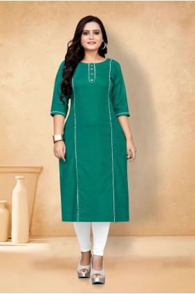 Sea green Plain Cotton Kurti KTI2271