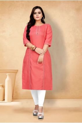 Coral pink Plain Kurti in Cotton KTI2272