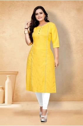 Yellow Kurti in Plain Cotton KTI2275