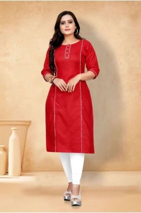 Red Cotton Kurti  with Plain KTI2276