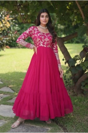 Pink Gown Dress with Embroidered Faux silk GW0689