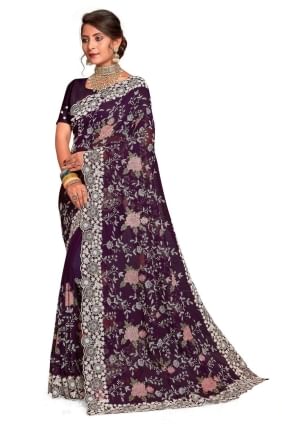 Purple Saree in Georgette Embroidered SR25897