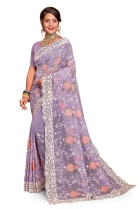 Georgette Saree with Embroidered in Lavender SR25898