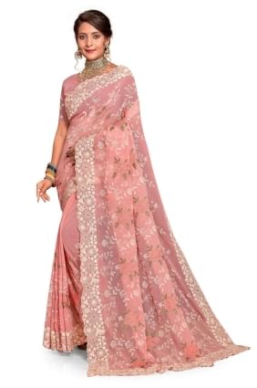 Peach Saree Embroidered  with Georgette SR25900