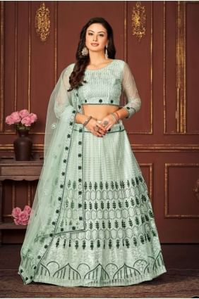 Net Sky blue Lehenga Choli  Embroidered LC7551