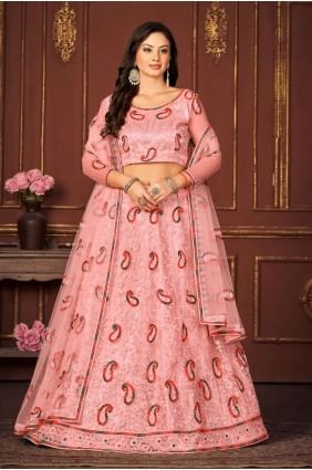 Peach Embroidered Lehenga Choli  Net LC7552