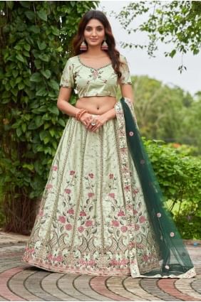 Pista  Embroidered Lehenga Choli in Satin LC7560