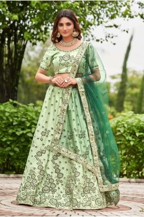 Embroidered Satin Lehenga Choli in Pista LC7563