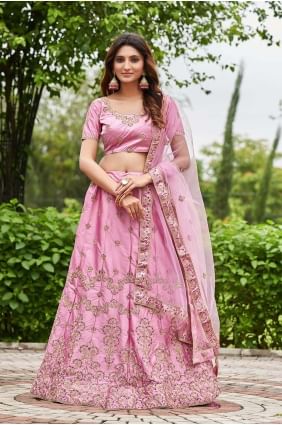 Lehenga Choli in Pink Satin with Embroidered LC7564