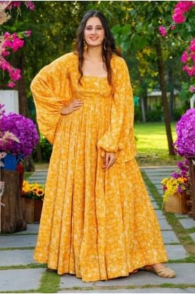 Yellow Gown Dress with Digital print Georgette GW0700