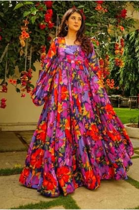 Digital print Georgette Gown Dress in Multicolor GW0701