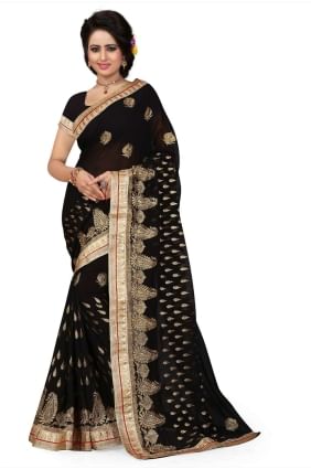 Black Embroidered Saree  Georgette SR25961