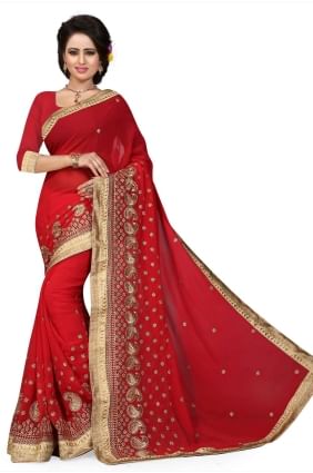 Red Saree Embroidered Georgette SR25963