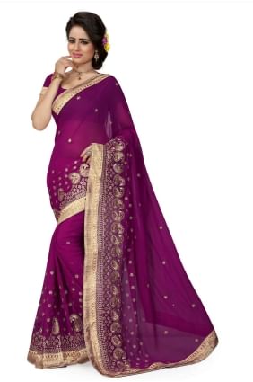 Georgette Saree in Wine Embroidered SR25965