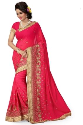 Embroidered Saree in Gajari  Georgette SR25967