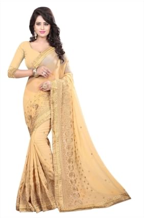 Saree in Chiku  Georgette with Embroidered SR25968