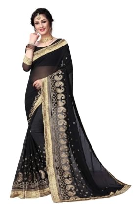 Saree Black Embroidered Georgette SR25969