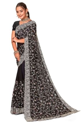 Saree in Black Georgette  Embroidered SR25970