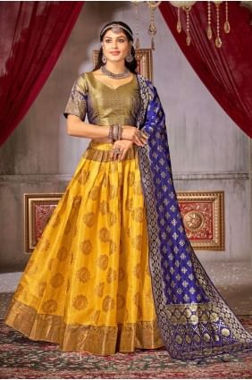Weaving Lehenga Choli in Yellow Jacquard silk LC7583