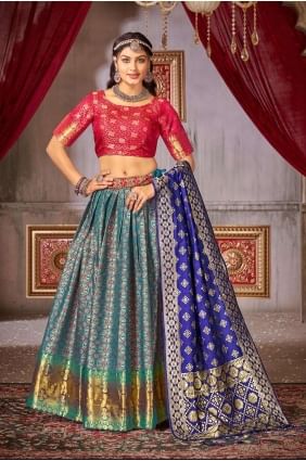 Weaving Jacquard silk Lehenga Choli in Multicolor with Dupatta LC7585