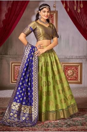 Weaving Jacquard silk Pista  Lehenga Choli with Dupatta LC7586