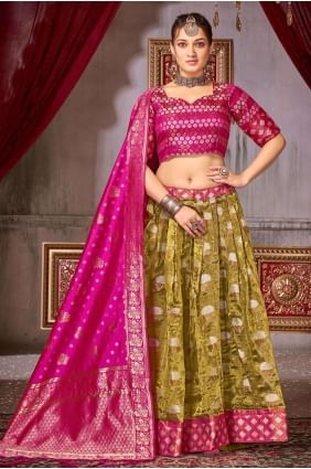 Weaving Lehenga Choli in Mahendi  Jacquard silk LC7587