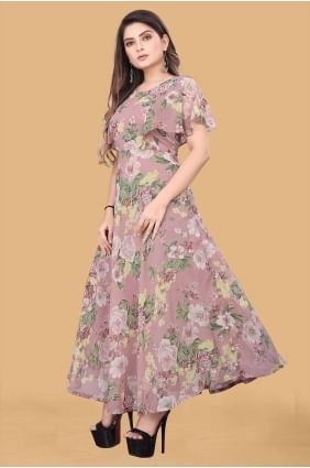 Printed Georgette Gown Dress in Dusty rose GW0708