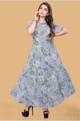 Yellow Printed Gown Dress in Georgette GW0709