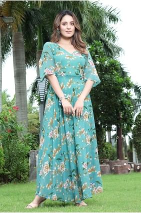 Aqua  Gown Dress in Georgette with Printed GW0712