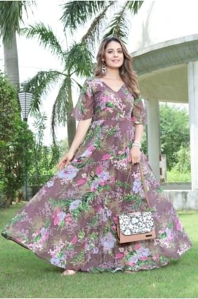 Multicolor Gown Dress in Georgette with Printed GW0715