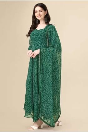 Printed Georgette Gown Dress in Green GW0725