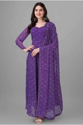 Purple Printed Georgette Gown Dress GW0726