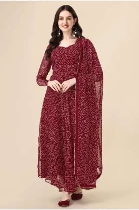 Georgette Maroon Gown Dress in Printed GW0729